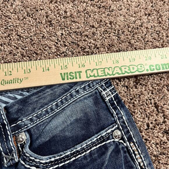 Rock Revival Betty Capri Jeans Womens 34 Blue Denim Contrast Stitch Embroidered - Picture 6 of 9